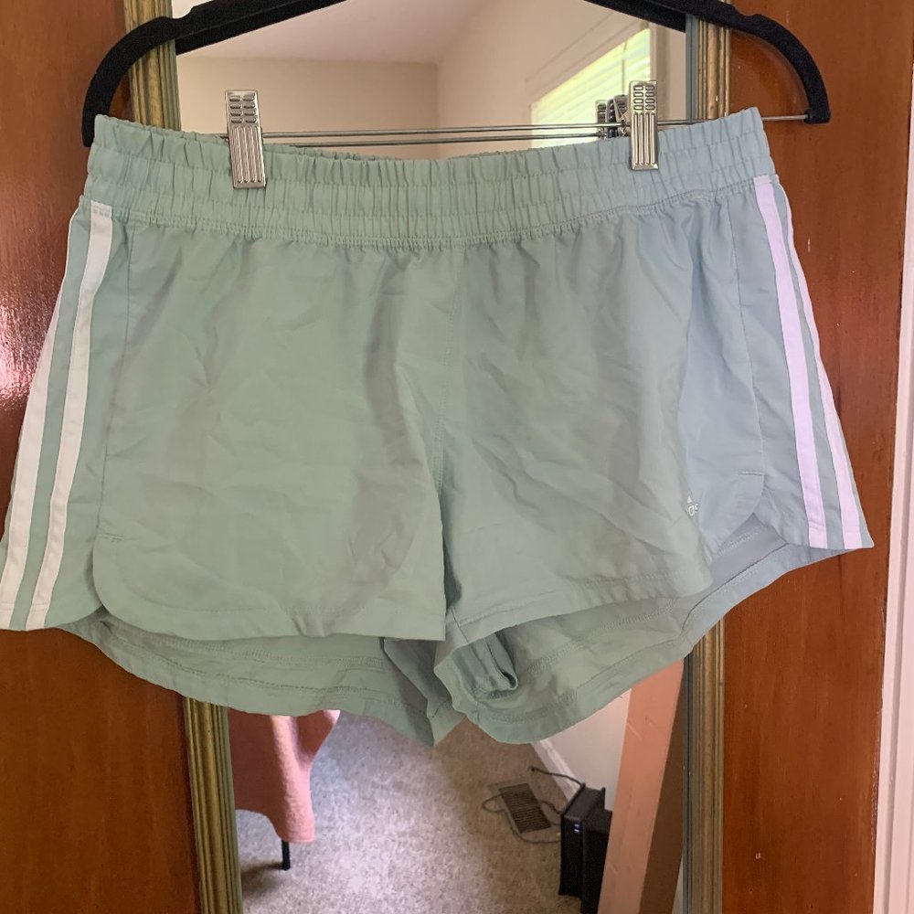 Adidas three stripe short shorts in mint green